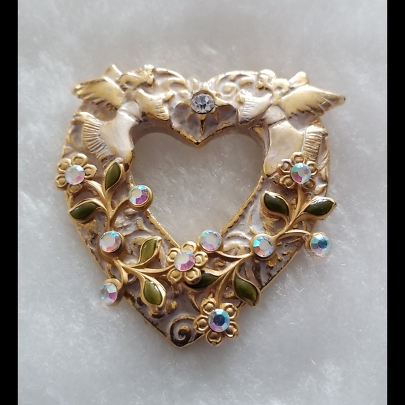 Aurora Borealis Rhinestone Heart Brooch Pin - Picture 6 of 10